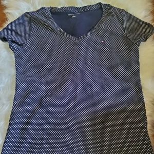Tommy Hilfiger women's medium polka dots navy v-neck tshirt